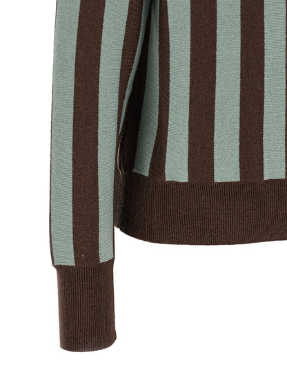 Polo Shirt by Alberto Biani for women in cashmere blue, brown, multicolor & striped presents a crisp silhouette, artfully detailed with a crisp and crisp v-neck plunging neckline.
