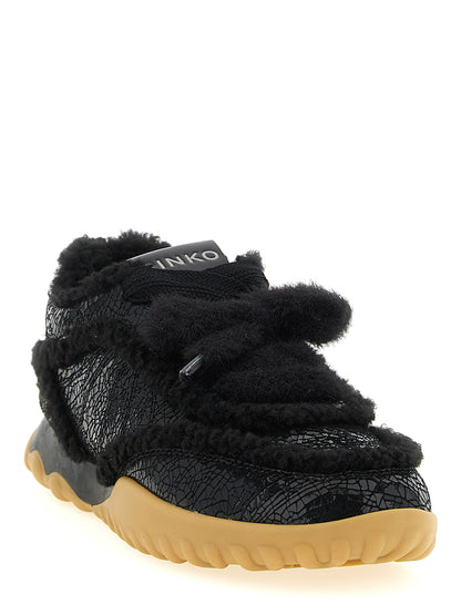 Sneakers by PINKO for women in plush bos taurus cowhide leather black features an timeless silhouette from the Women's Chunky Plush Bos Taurus Cowhide Leather Sneakers collection, showcasing a signature chunky style with an timeless finish.