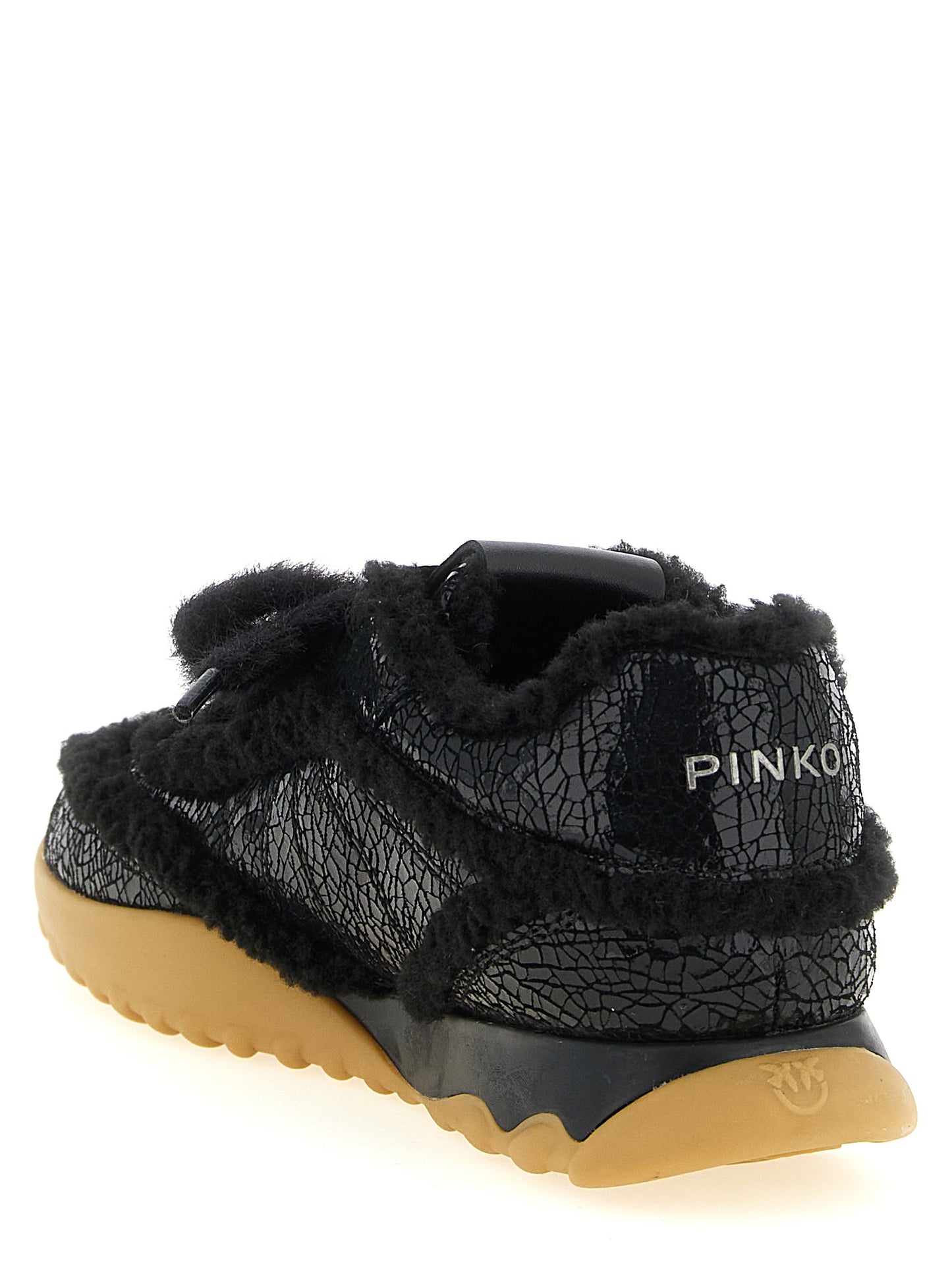 Sneakers by PINKO for women in plush bos taurus cowhide leather black features an fashionable silhouette, showcasing the premium Women's Chunky Plush Bos Taurus Cowhide Leather Sneakers in a fashionable chunky style that offers a fashionable finish for refined style.