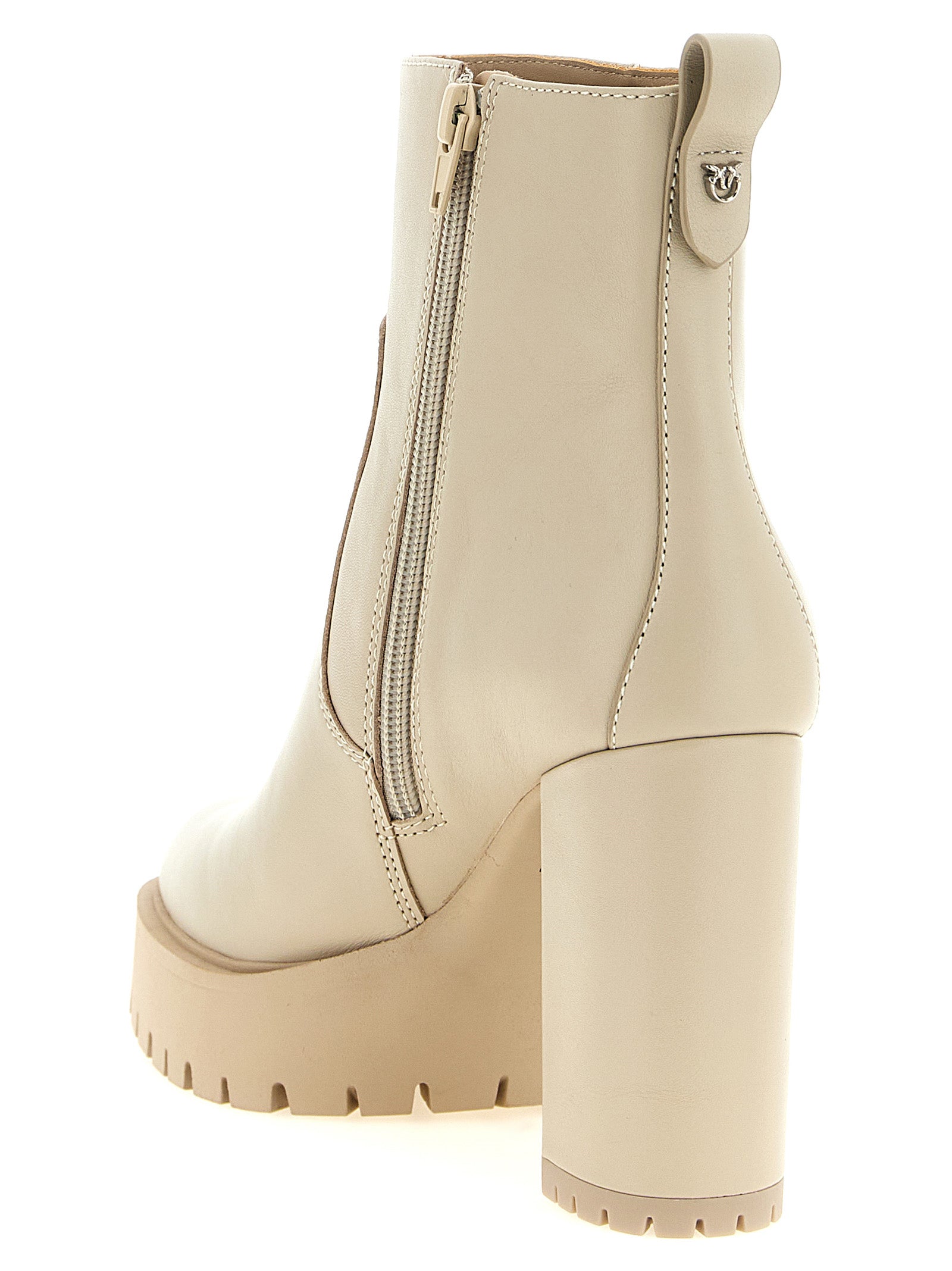 Platform Ankle Boots by PINKO for women in bos taurus cowhide leather ivory & white features an high-performance silhouette, showcasing the sophisticated design of the Love Birds Women's Bos Taurus Cowhide Leather Platform Ankle Boots with a platform and a refined .