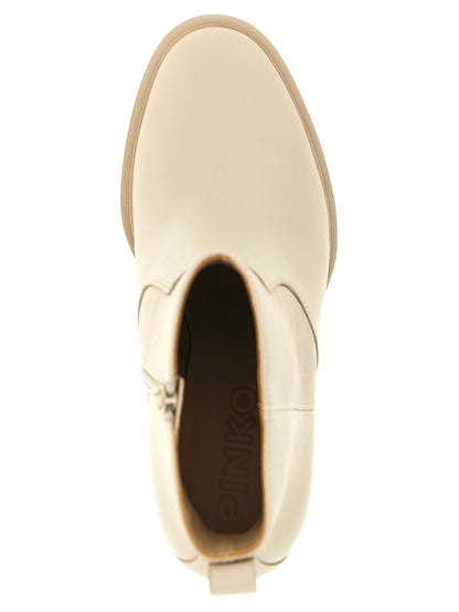 Platform Ankle Boots by PINKO for women in bos taurus cowhide leather ivory & white features an avant-garde Love Birds Women's Bos Taurus Cowhide Leather Platform Ankle Boots silhouette, defined by a sophisticated platform and a avant-garde .