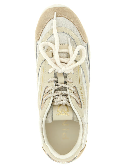 Sneakers by PINKO for women in polyester polyurethane suede leather beige, cream, silver & white features an versatile design from the Love Birds Women's Low Top Polyester Polyurethane Suede Leather Sneakers collection, highlighting a versatile low-top style for a premium, high-fashion look.