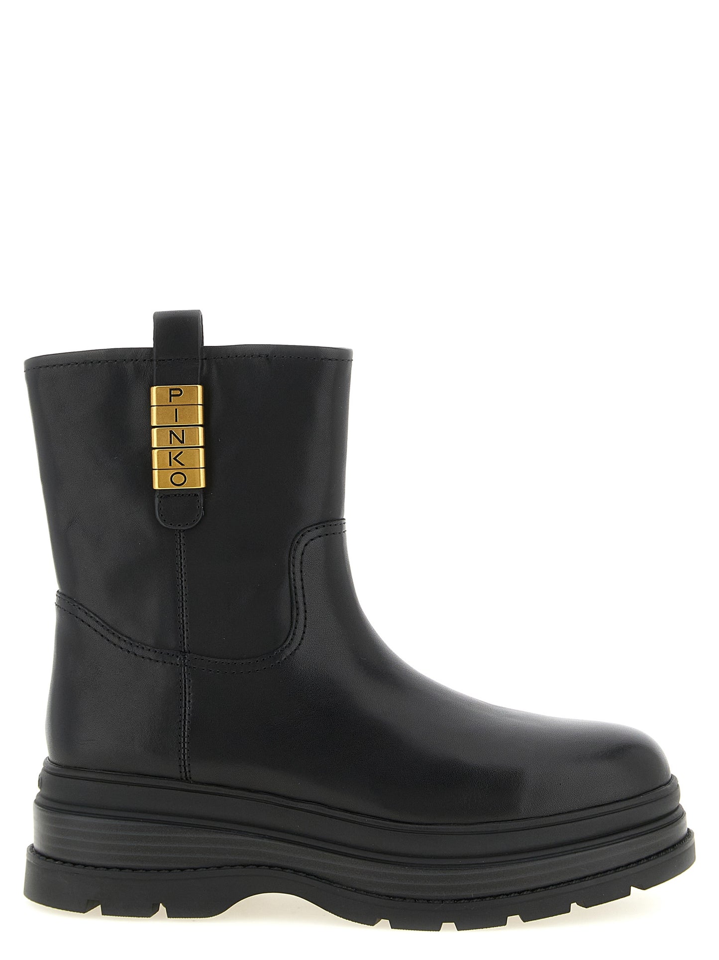 Ankle Boots by PINKO for women in cowhide leather black & gold features an avant-garde Women's Cowhide Leather Ankle Boots silhouette, defined by a sophisticated and a avant-garde .