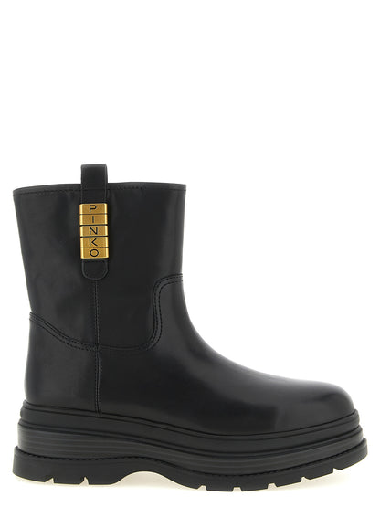 Ankle Boots by PINKO for women in cowhide leather black & gold features an avant-garde Women's Cowhide Leather Ankle Boots silhouette, defined by a sophisticated and a avant-garde .