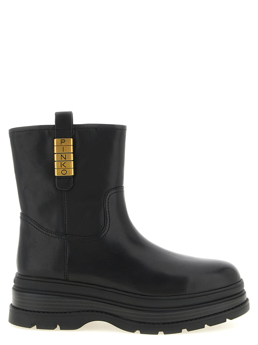 Ankle Boots by PINKO for women in cowhide leather black & gold features an avant-garde Women's Cowhide Leather Ankle Boots silhouette, defined by a sophisticated and a avant-garde .