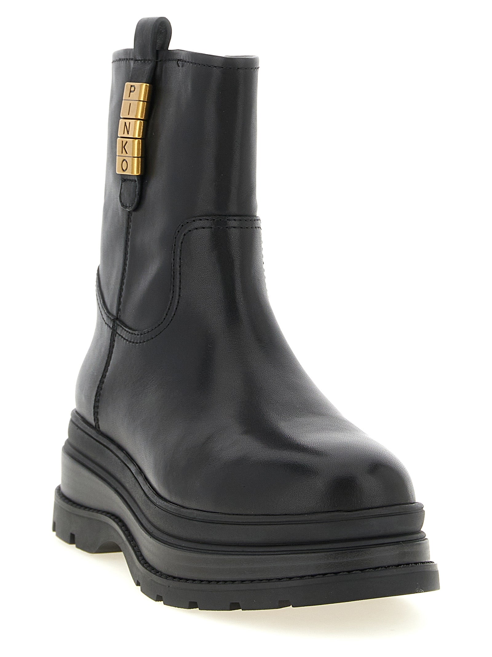 Ankle Boots by PINKO for women in cowhide leather black & gold features an avant-garde Women's Cowhide Leather Ankle Boots silhouette, defined by a sophisticated and a avant-garde .
