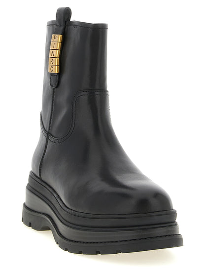 Ankle Boots by PINKO for women in cowhide leather black & gold features an avant-garde Women's Cowhide Leather Ankle Boots silhouette, defined by a sophisticated and a avant-garde .