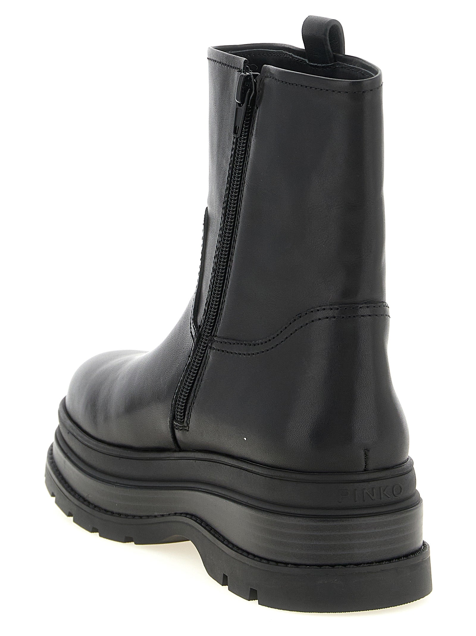Ankle Boots by PINKO for women in cowhide leather black & gold features an dynamic silhouette, showcasing the dynamic Women's Cowhide Leather Ankle Boots design with its distinctive and elegant .