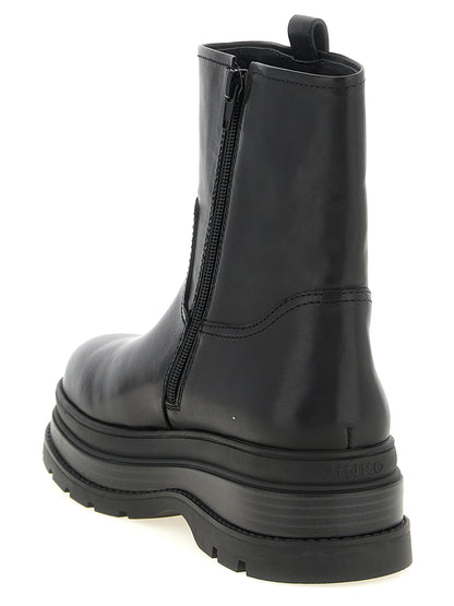 Ankle Boots by PINKO for women in cowhide leather black & gold features an dynamic silhouette, showcasing the dynamic Women's Cowhide Leather Ankle Boots design with its distinctive and elegant .
