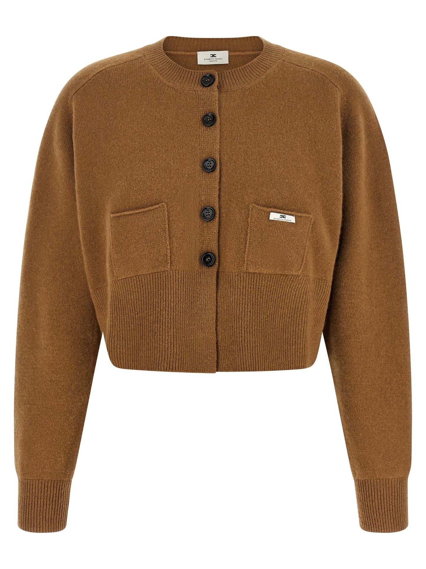 Cardigan by Elisabetta Franchi for women in polyamide & cashmere brown showcases a luxurious silhouette, meticulously detailed with a sophisticated and for a refined finish.