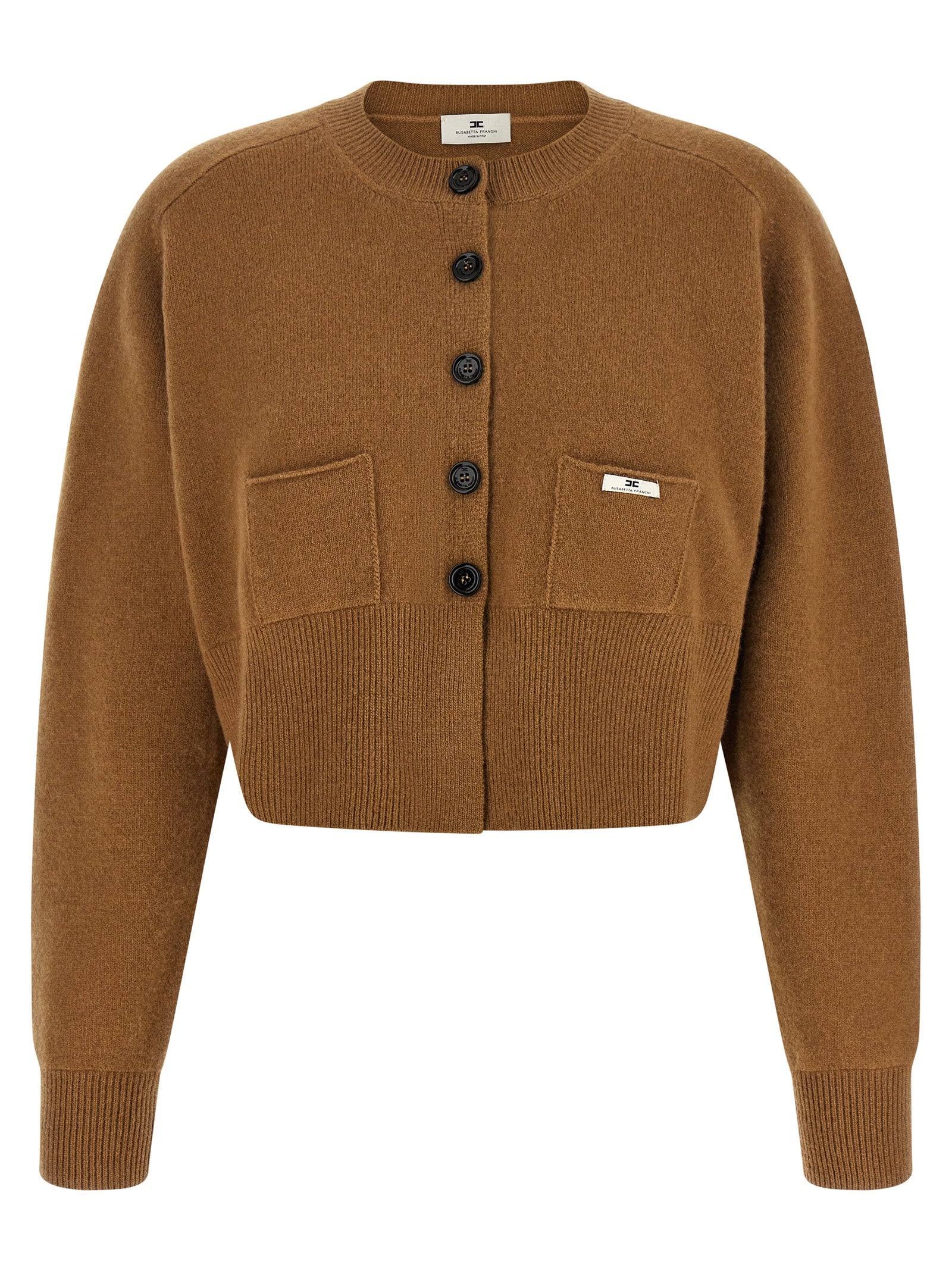 Cardigan by Elisabetta Franchi for women in polyamide & cashmere brown showcases a luxurious silhouette, meticulously detailed with a sophisticated and for a refined finish.