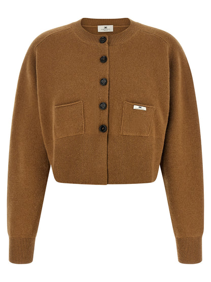 Cardigan by Elisabetta Franchi for women in polyamide & cashmere brown showcases a luxurious silhouette, meticulously detailed with a sophisticated and for a refined finish.