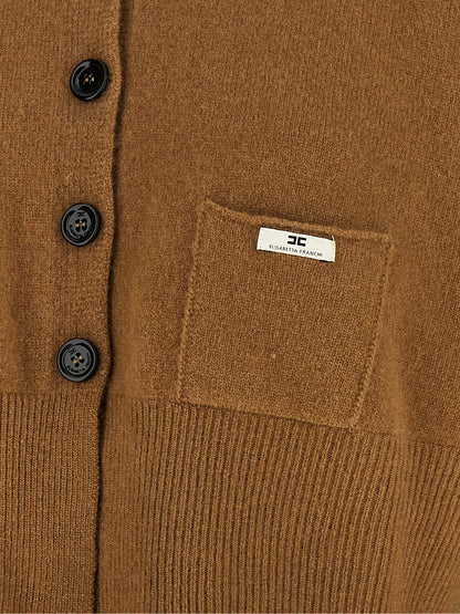 Cardigan by Elisabetta Franchi for women in polyamide & cashmere brown features a dramatic silhouette, showcasing a sophisticated and dramatic detail for a timeless, premium look.