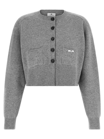 Cardigan by Elisabetta Franchi for women in polyamide & cashmere gray & signature presents a textural silhouette, artfully finished with a textural round neckline and for a sophisticated, textural look.