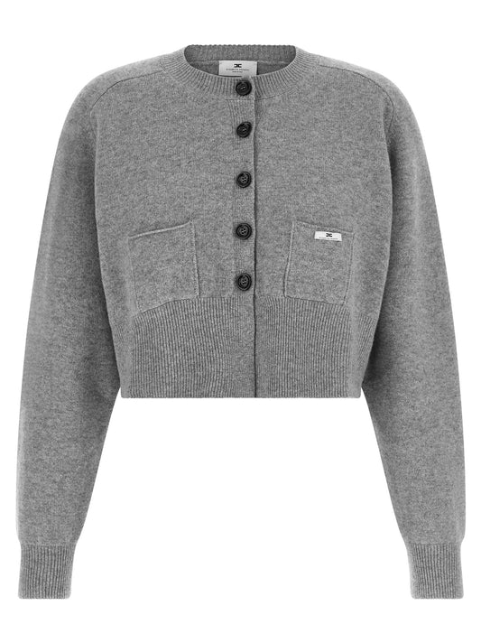 Cardigan by Elisabetta Franchi for women in polyamide & cashmere gray & signature presents a textural silhouette, artfully finished with a textural round neckline and for a sophisticated, textural look.