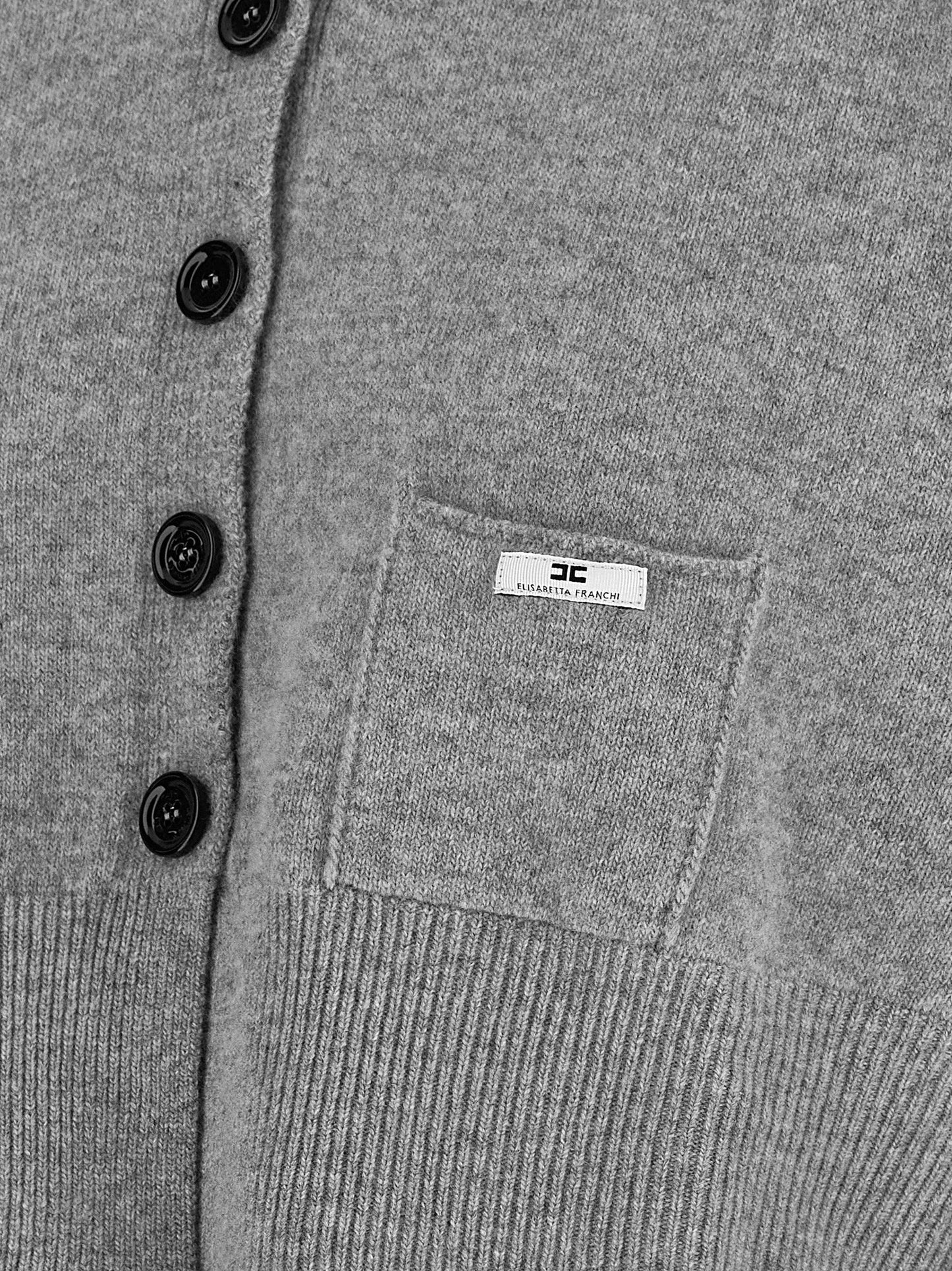 Cardigan by Elisabetta Franchi for women in polyamide & cashmere gray & signature features a dramatic silhouette, showcasing a sophisticated and dramatic detail for a timeless, premium look.