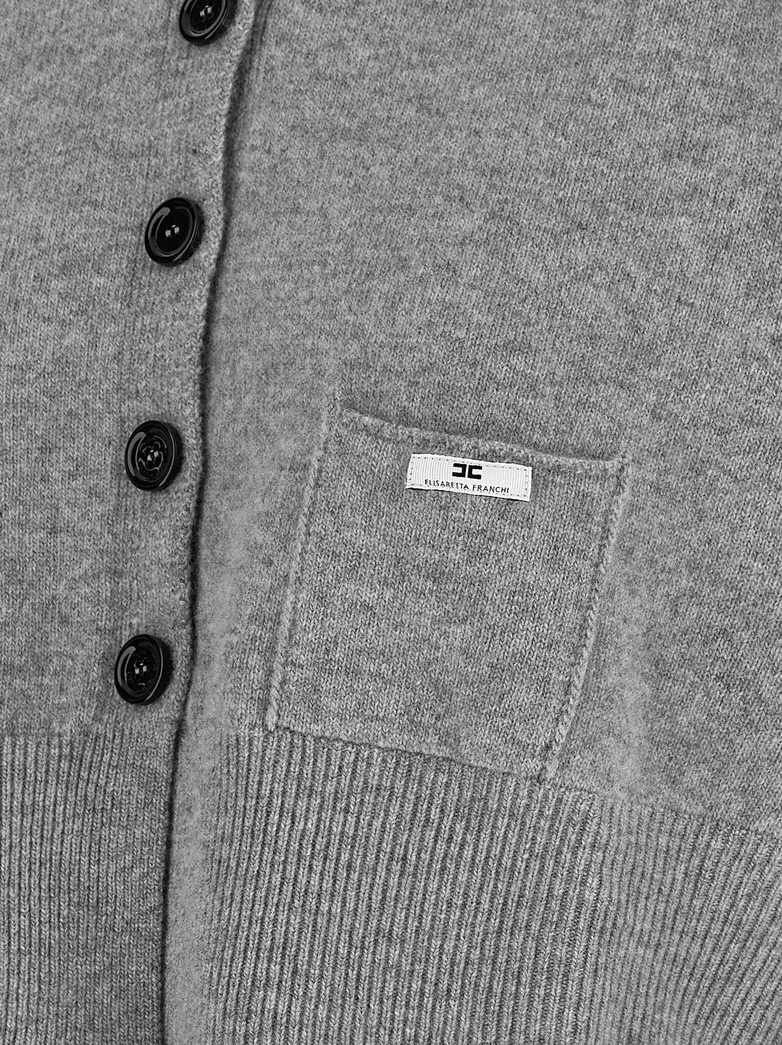 Cardigan by Elisabetta Franchi for women in polyamide & cashmere gray & signature features a dramatic silhouette, showcasing a sophisticated and dramatic detail for a timeless, premium look.