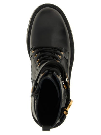 Lace-Up Ankle Strap Boots by PINKO for women in cowhide leather black & gold showcases a ergonomic silhouette from the Women's Cowhide Leather Lace-Up Ankle Strap Boots collection, featuring a ergonomic and a ergonomic .