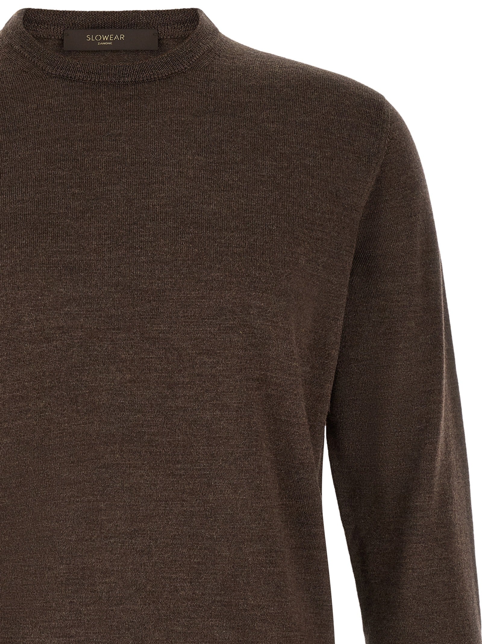 Cardigan by ZANONE for men in virgin wool brown features an impeccable silhouette, showcasing a sophisticated crew neckline and detail for a truly impeccable finish.