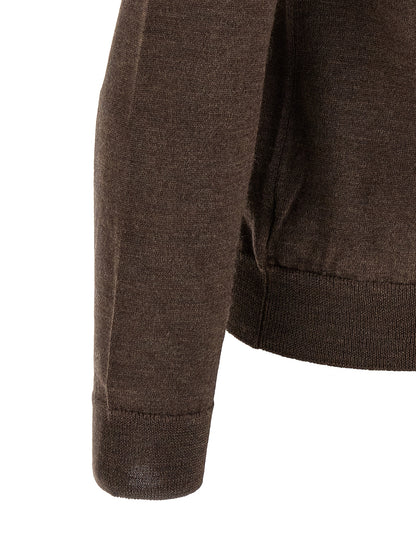 Cardigan by ZANONE for men in virgin wool brown features a dramatic silhouette, showcasing a sophisticated and dramatic detail for a timeless, premium look.