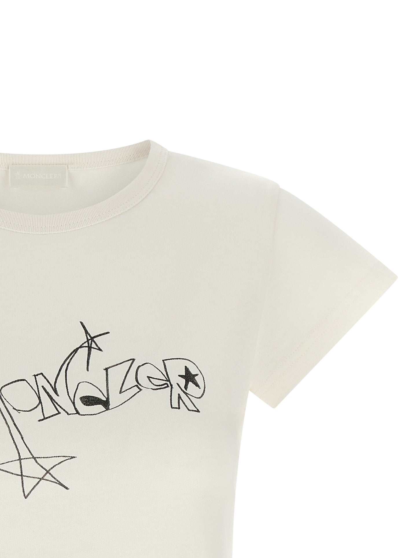 T-Shirt by Moncler for women in cotton black, cream, white & print features an on trend silhouette, perfectly showcasing a on trend and for an elevated aesthetic.