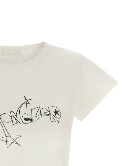 T-Shirt by Moncler for women in cotton black, cream, white & print features an on trend silhouette, perfectly showcasing a on trend and for an elevated aesthetic.