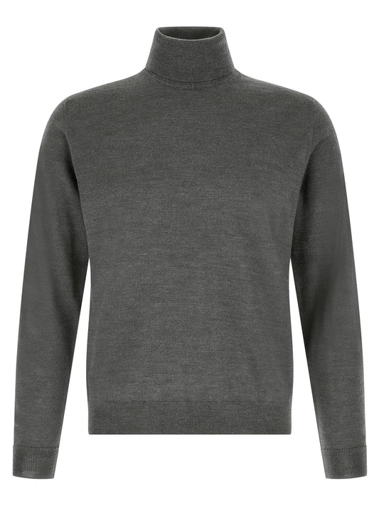 Cardigan by ZANONE for men in virgin wool gray features an impeccable silhouette, showcasing a sophisticated turtle high-neck neckline and detail for a truly impeccable finish.