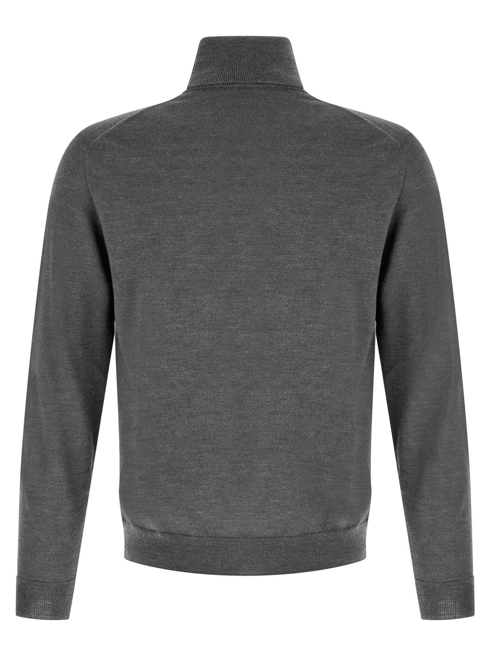Cardigan by ZANONE for men in virgin wool gray features an crisp silhouette, showcasing a sophisticated turtle high-neck neckline and detail for a truly crisp finish.