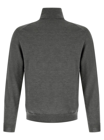 Cardigan by ZANONE for men in virgin wool gray features an crisp silhouette, showcasing a sophisticated turtle high-neck neckline and detail for a truly crisp finish.