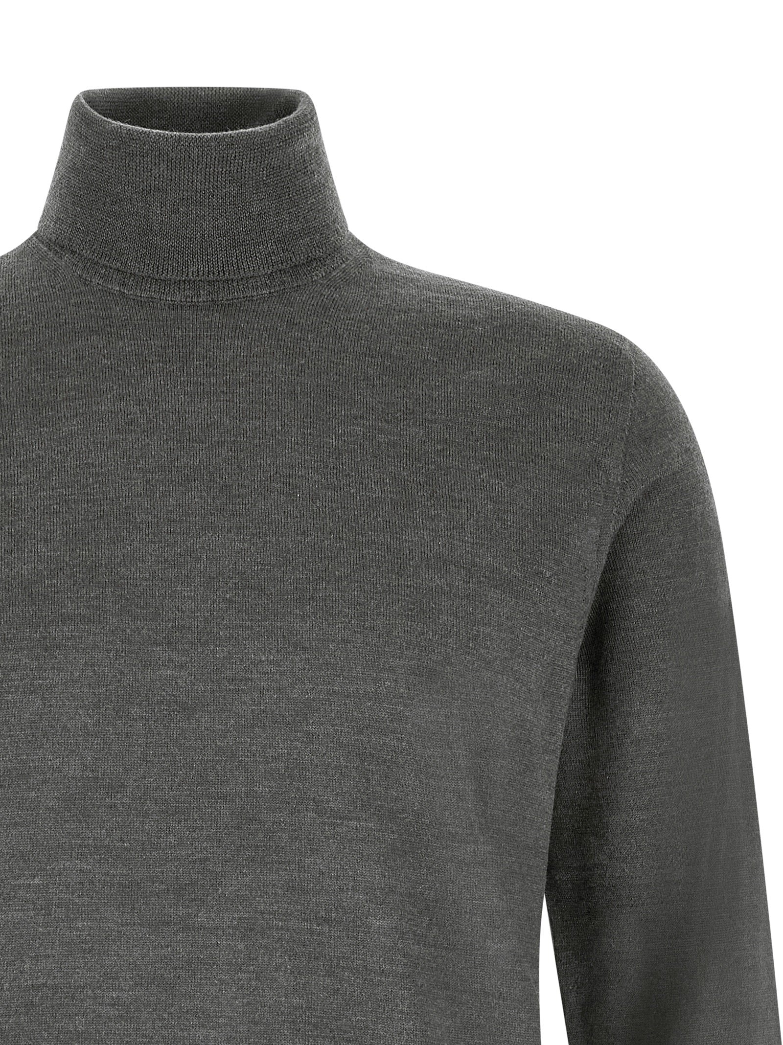 Cardigan by ZANONE for men in virgin wool gray presents a textural silhouette, artfully finished with a textural turtle high-neck neckline and for a sophisticated, textural look.