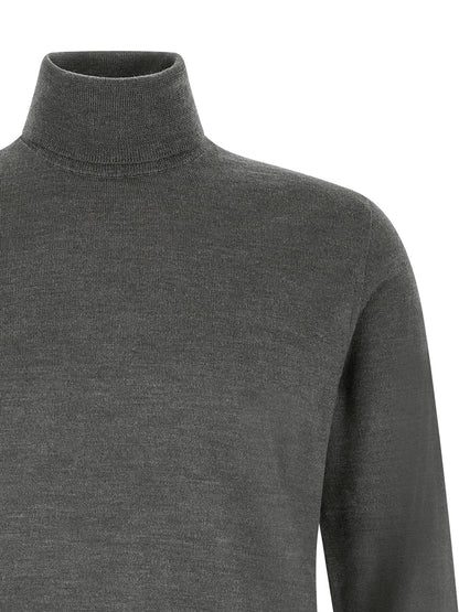 Cardigan by ZANONE for men in virgin wool gray presents a textural silhouette, artfully finished with a textural turtle high-neck neckline and for a sophisticated, textural look.