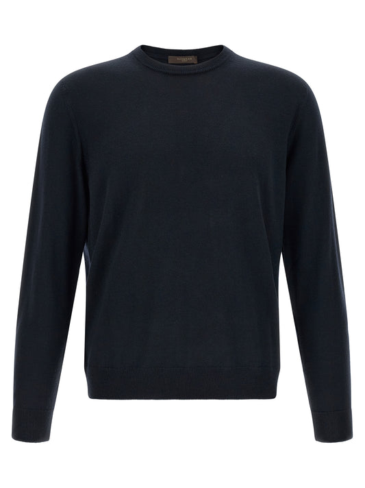 Cardigan by ZANONE for men in virgin wool navy showcases a luxurious silhouette, meticulously detailed with a sophisticated crew neckline and for a refined finish.