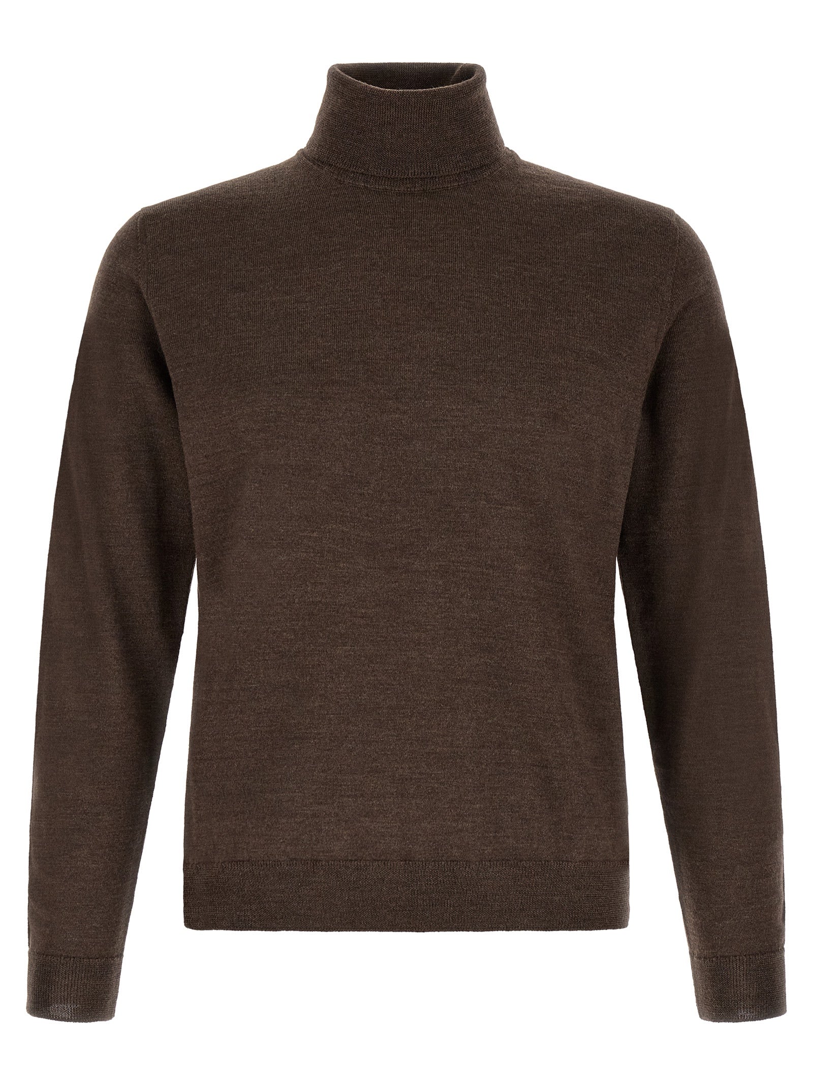 Cardigan by ZANONE for men in virgin wool brown & patterned features an impeccable silhouette, showcasing a sophisticated turtle high-neck neckline and detail for a truly impeccable finish.