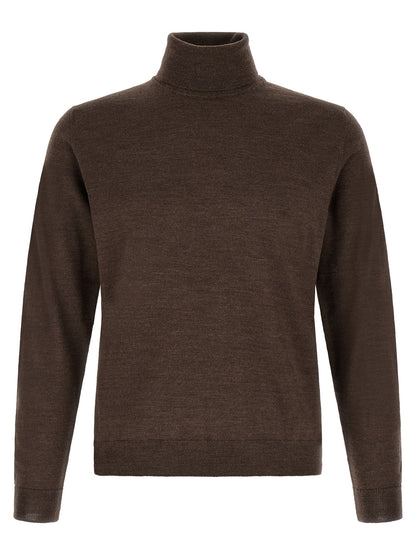 Cardigan by ZANONE for men in virgin wool brown & patterned features an impeccable silhouette, showcasing a sophisticated turtle high-neck neckline and detail for a truly impeccable finish.