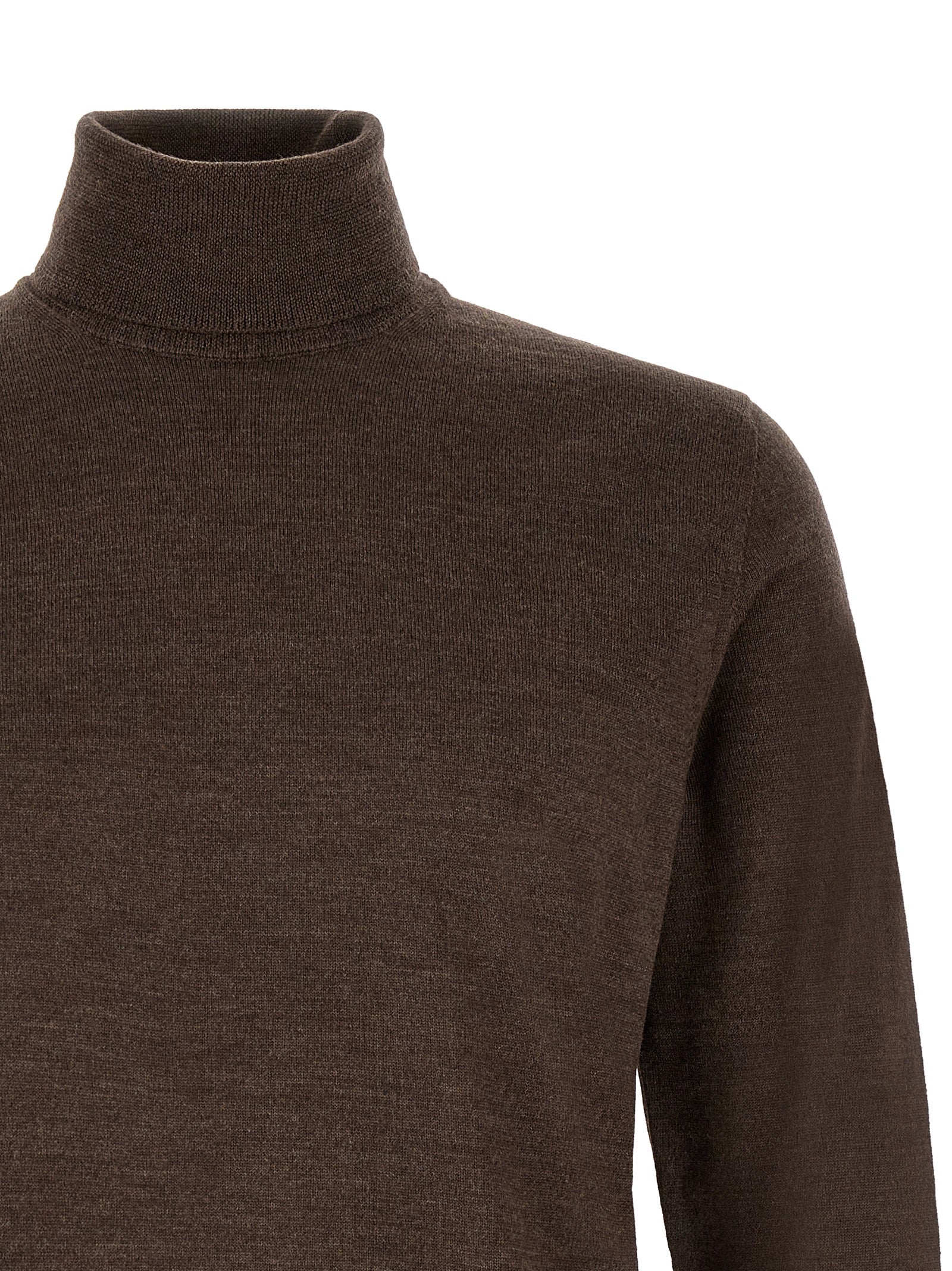 Cardigan by ZANONE for men in virgin wool brown & patterned features an impeccable silhouette, showcasing a sophisticated turtle high-neck neckline and detail for a truly impeccable finish.