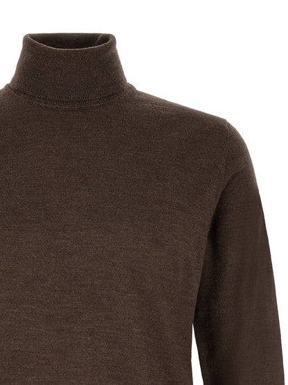 Cardigan by ZANONE for men in virgin wool brown & patterned features an impeccable silhouette, showcasing a sophisticated turtle high-neck neckline and detail for a truly impeccable finish.