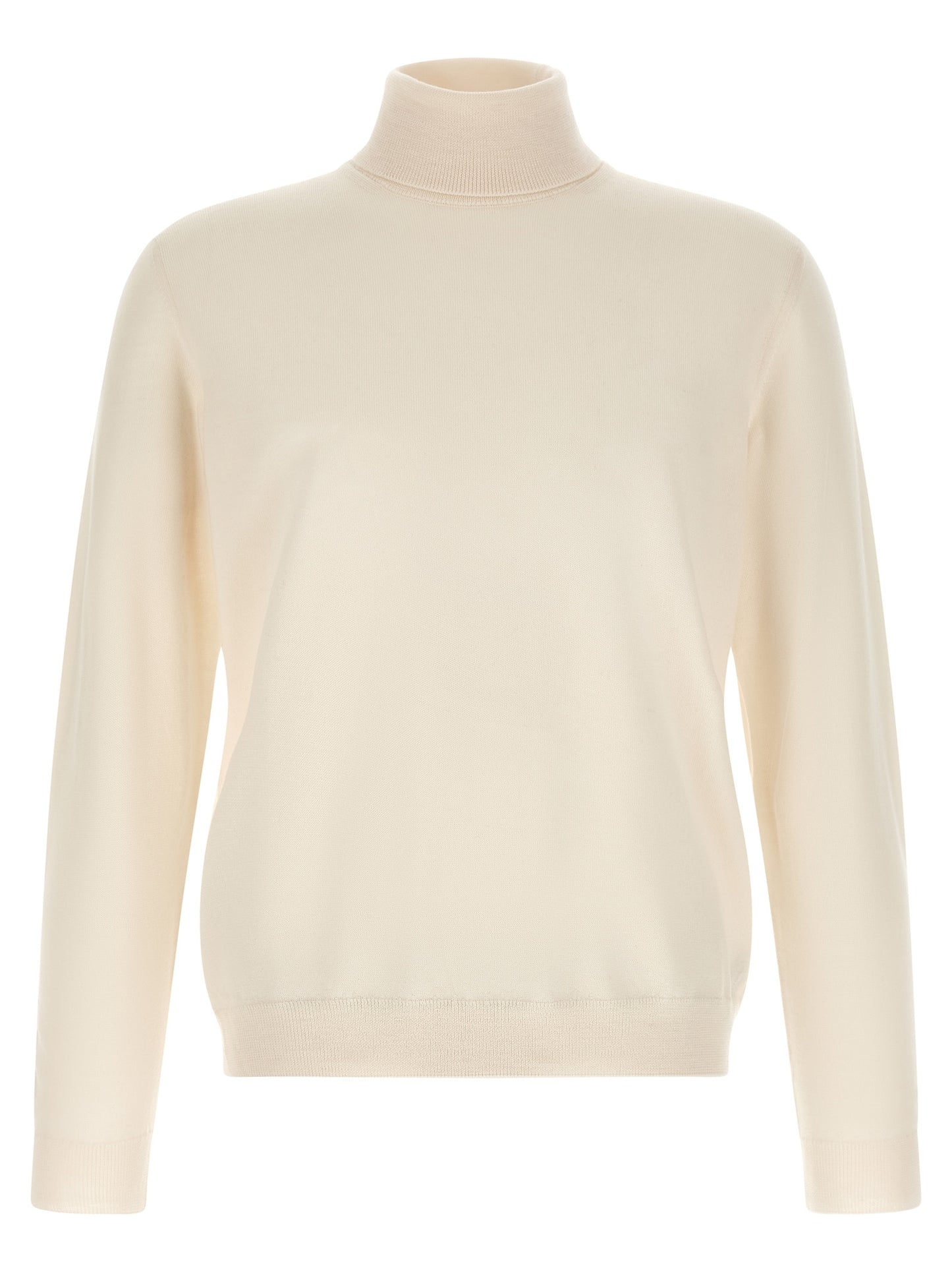 Cardigan by ZANONE for men in virgin wool cream & white features a dramatic silhouette, showcasing a sophisticated turtle high-neck neckline and dramatic detail for a timeless, premium look.