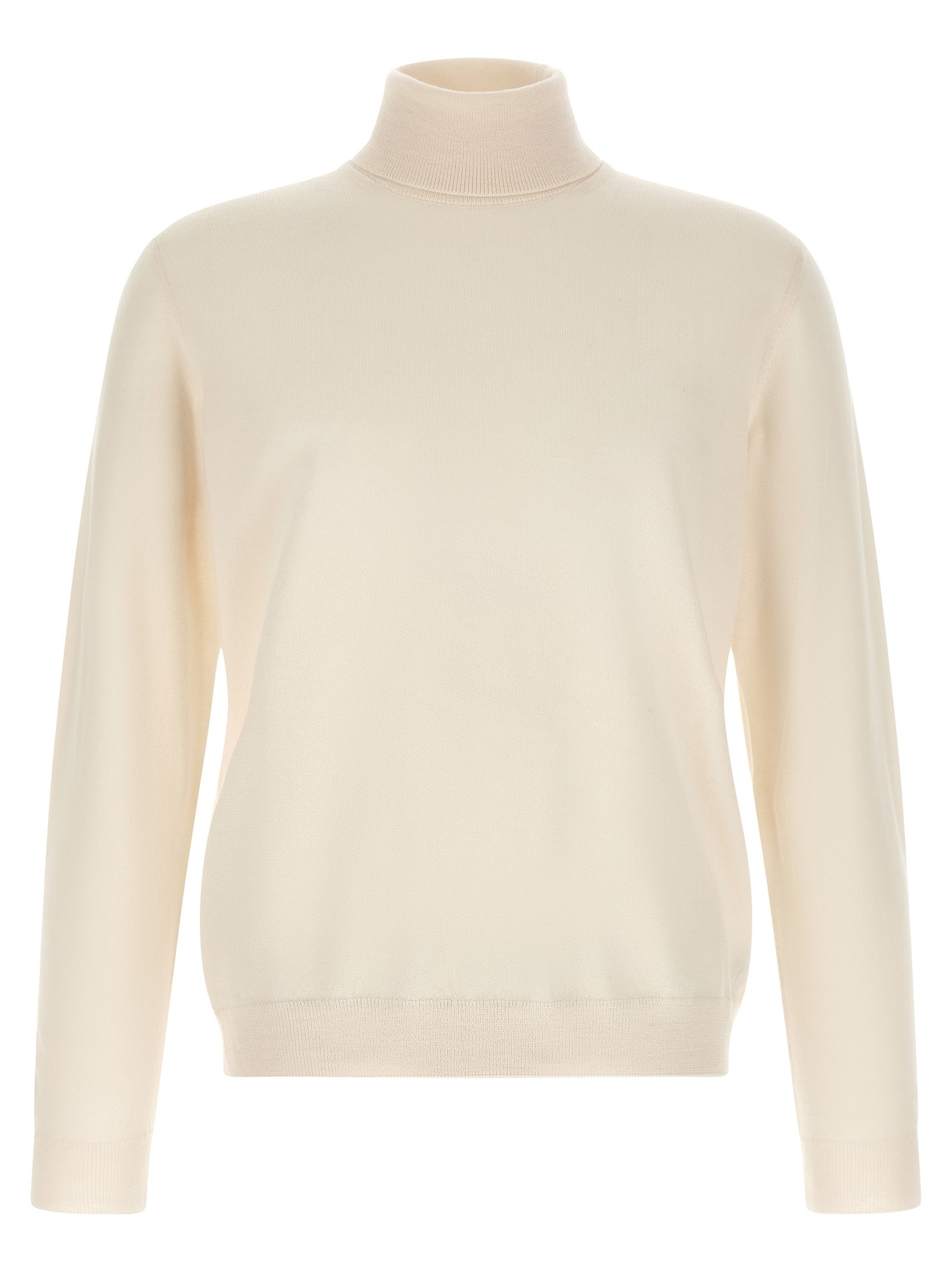 Cardigan by ZANONE for men in virgin wool cream & white features a dramatic silhouette, showcasing a sophisticated turtle high-neck neckline and dramatic detail for a timeless, premium look.