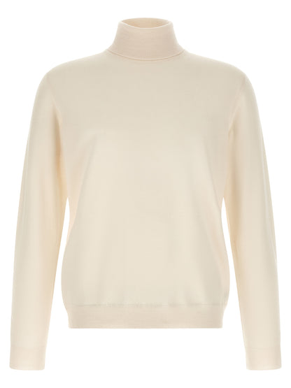 Cardigan by ZANONE for men in virgin wool cream & white features a dramatic silhouette, showcasing a sophisticated turtle high-neck neckline and dramatic detail for a timeless, premium look.