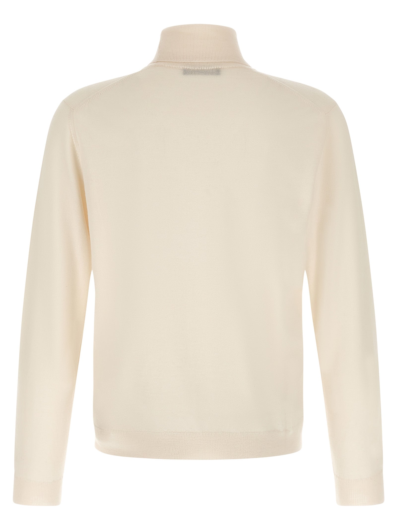 Cardigan by ZANONE for men in virgin wool cream & white presents a textural silhouette, artfully finished with a textural turtle high-neck neckline and for a sophisticated, textural look.