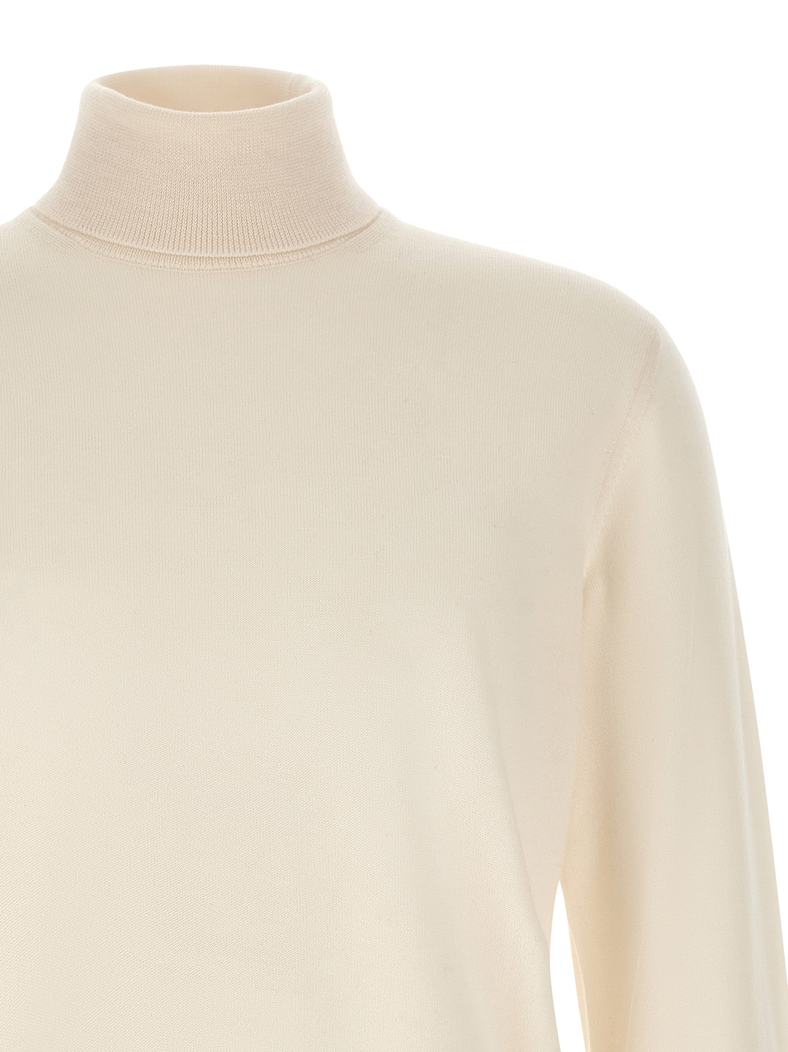 Cardigan by ZANONE for men in virgin wool cream & white showcases a captivating silhouette, artfully detailed with a captivating and turtle high-neck neckline for a truly sophisticated captivating look.