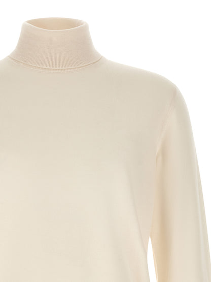 Cardigan by ZANONE for men in virgin wool cream & white showcases a captivating silhouette, artfully detailed with a captivating and turtle high-neck neckline for a truly sophisticated captivating look.