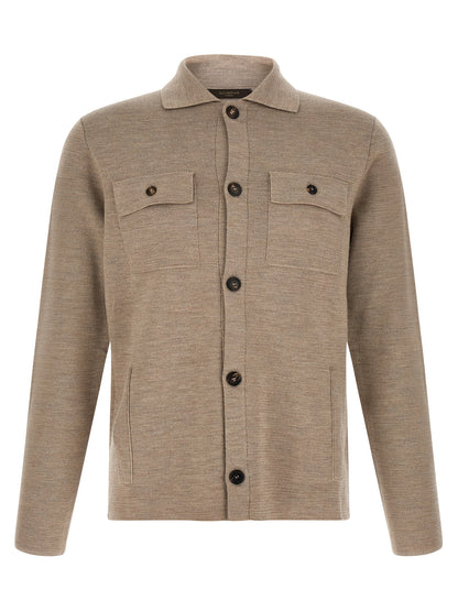 Cardigan by ZANONE for men in virgin wool beige features an impeccable silhouette, showcasing a sophisticated shirt-collar neckline and detail for a truly impeccable finish.