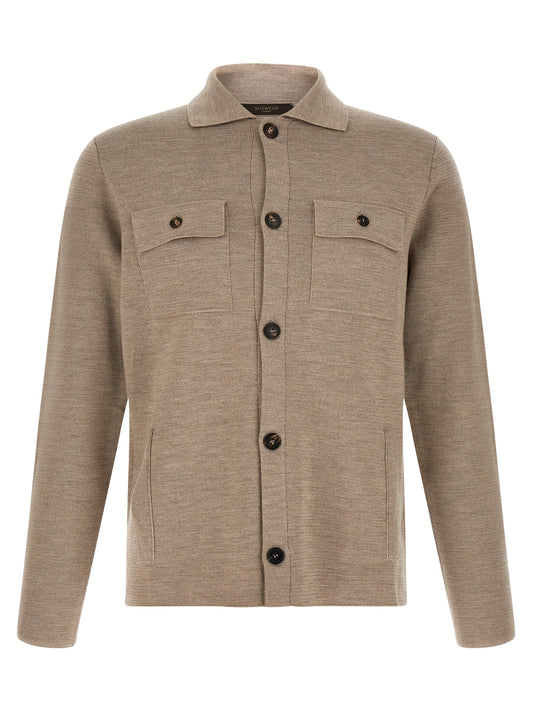 Cardigan by ZANONE for men in virgin wool beige features an impeccable silhouette, showcasing a sophisticated shirt-collar neckline and detail for a truly impeccable finish.
