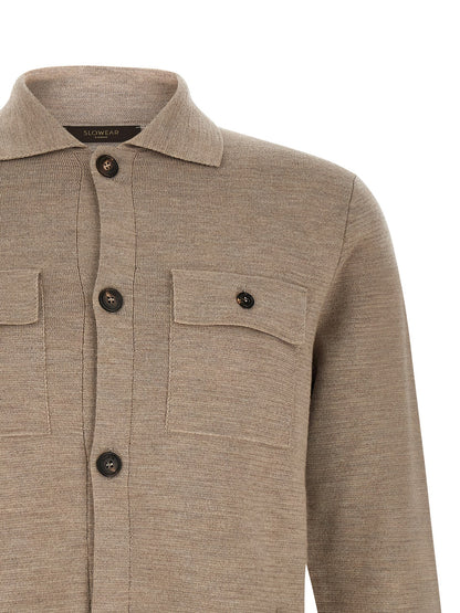 Cardigan by ZANONE for men in virgin wool beige features a nuanced silhouette with a refined shirt-collar neckline and nuanced detailing for a sophisticated look.