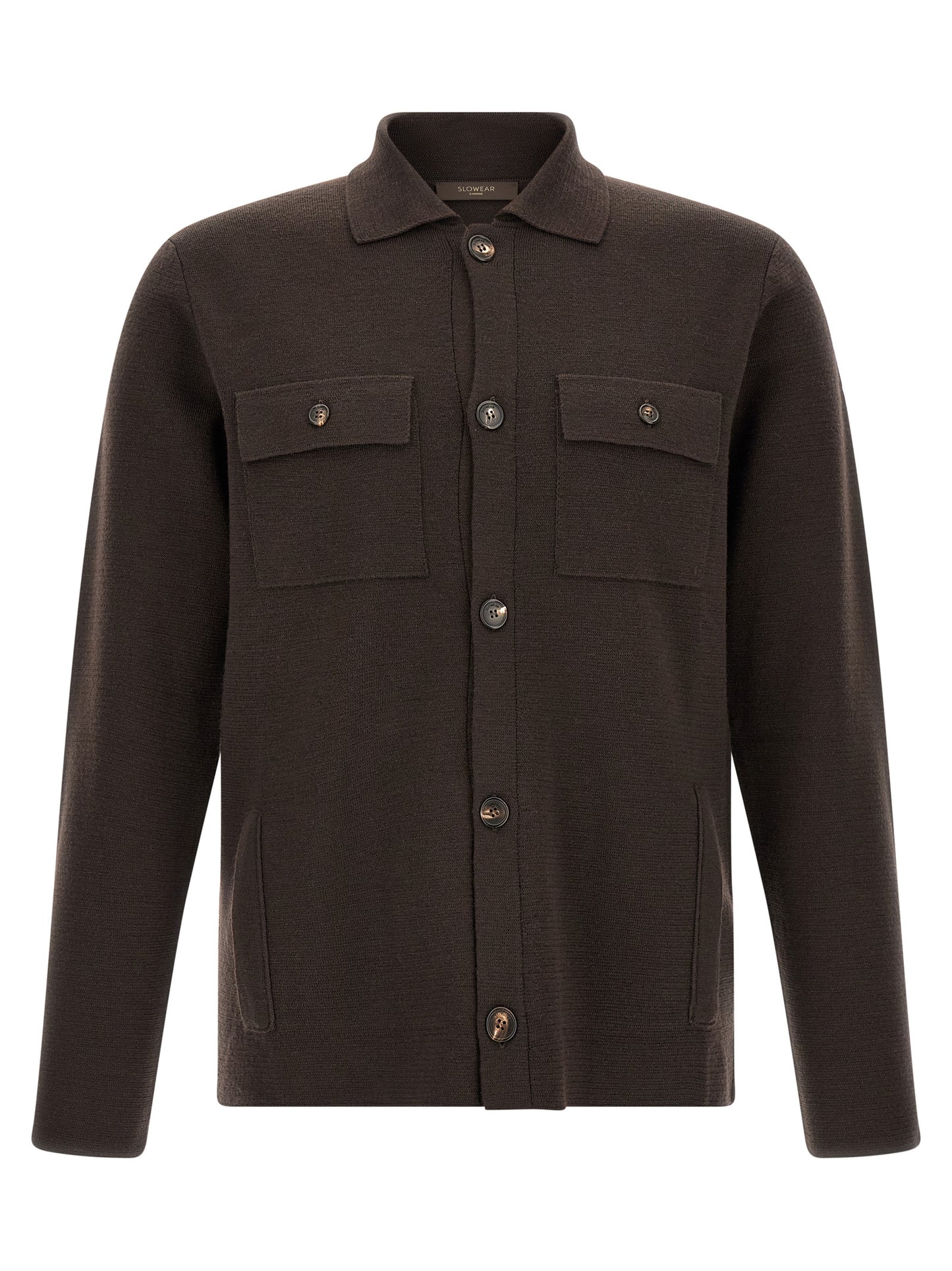 Cardigan by ZANONE for men in virgin wool brown & horn presents a textural silhouette, artfully finished with a textural shirt-collar neckline and for a sophisticated, textural look.
