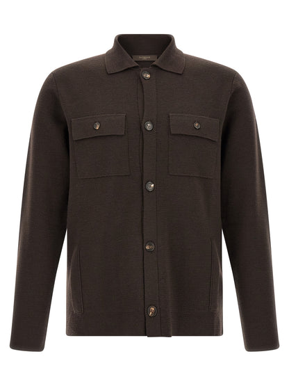 Cardigan by ZANONE for men in virgin wool brown & horn presents a textural silhouette, artfully finished with a textural shirt-collar neckline and for a sophisticated, textural look.