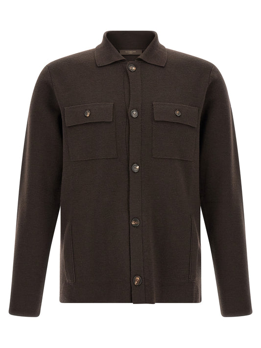Cardigan by ZANONE for men in virgin wool brown & horn presents a textural silhouette, artfully finished with a textural shirt-collar neckline and for a sophisticated, textural look.
