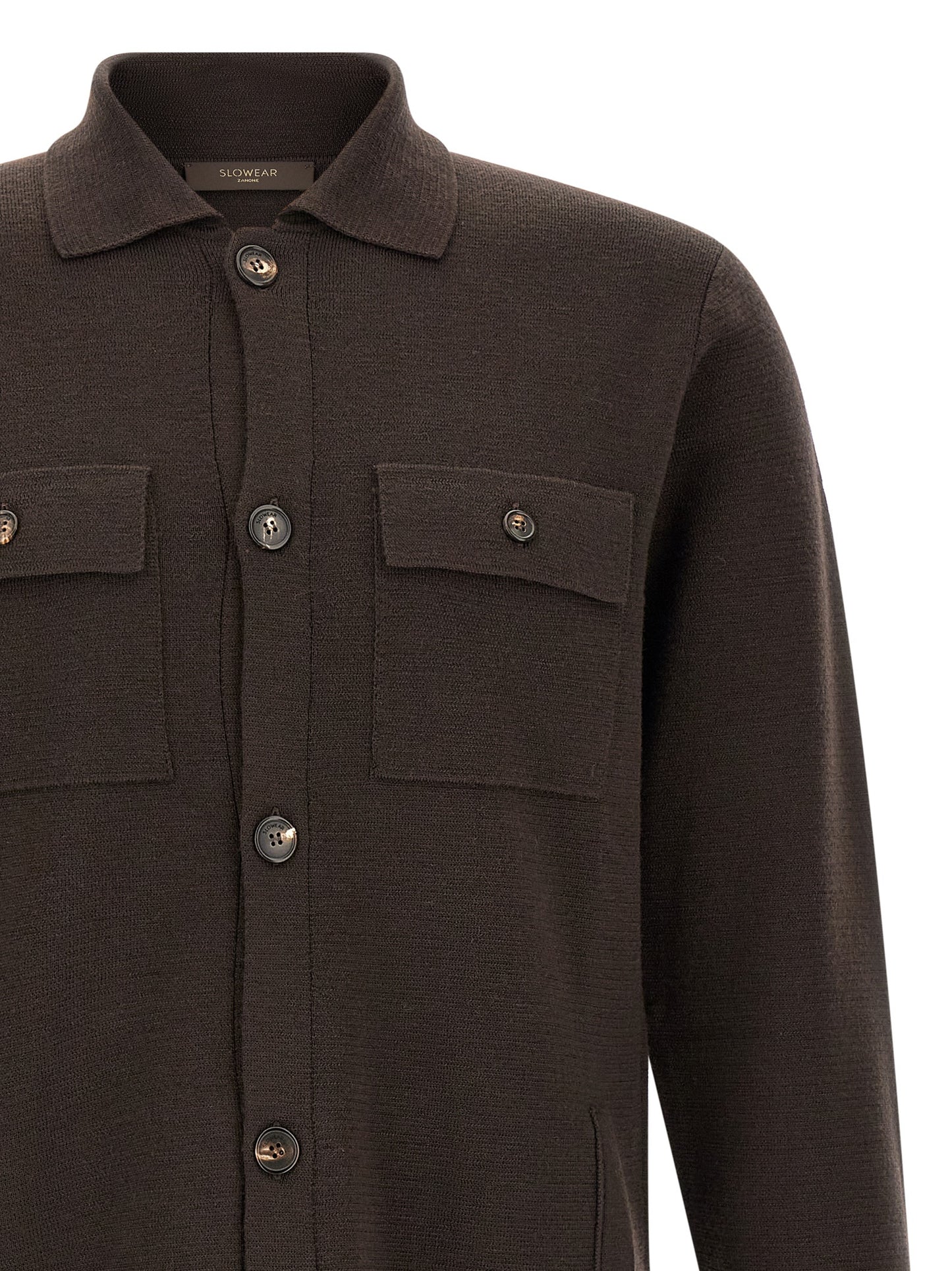 Cardigan by ZANONE for men in virgin wool brown & horn showcases a luxurious silhouette, meticulously detailed with a sophisticated shirt-collar neckline and for a refined finish.