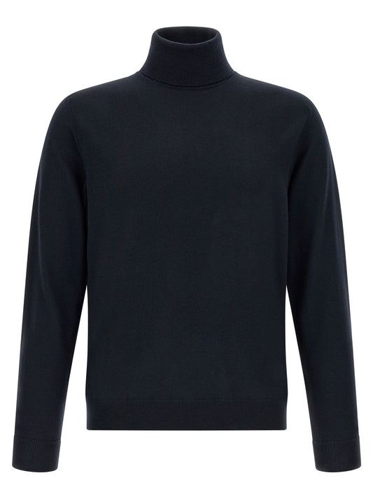 Cardigan by ZANONE for men in virgin wool dark-blue features a nuanced silhouette with a refined high-neck neckline and nuanced detailing for a sophisticated look.